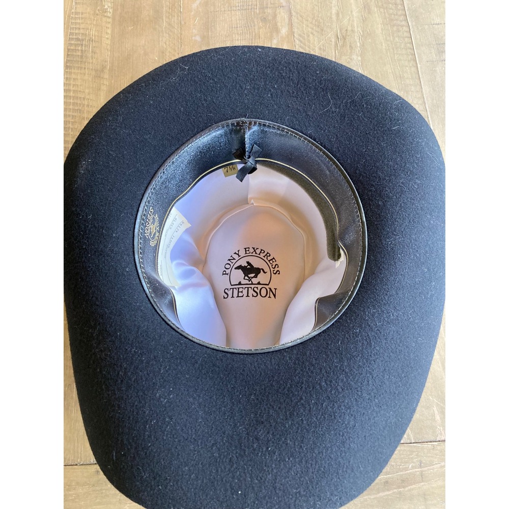 Stetson‎ Pony Express Teague Black Pure Wool Cowboy Hat Silver Concho Band 7 1/8 - Picture 4 of 12